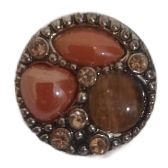 Ginger Snaps Snap Jewelry Orange Brown Stone Charm Silver Tone 1 Inch L 1 inch W - Picture 1 of 4
